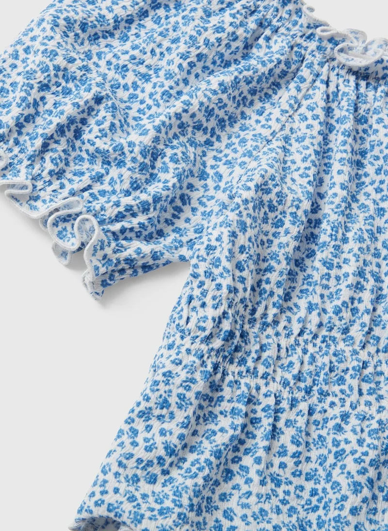 Matalan Girls Blue Floral Ditsy Crinkle Top & Short Set